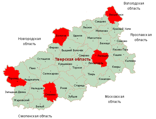 Тверская область, карта